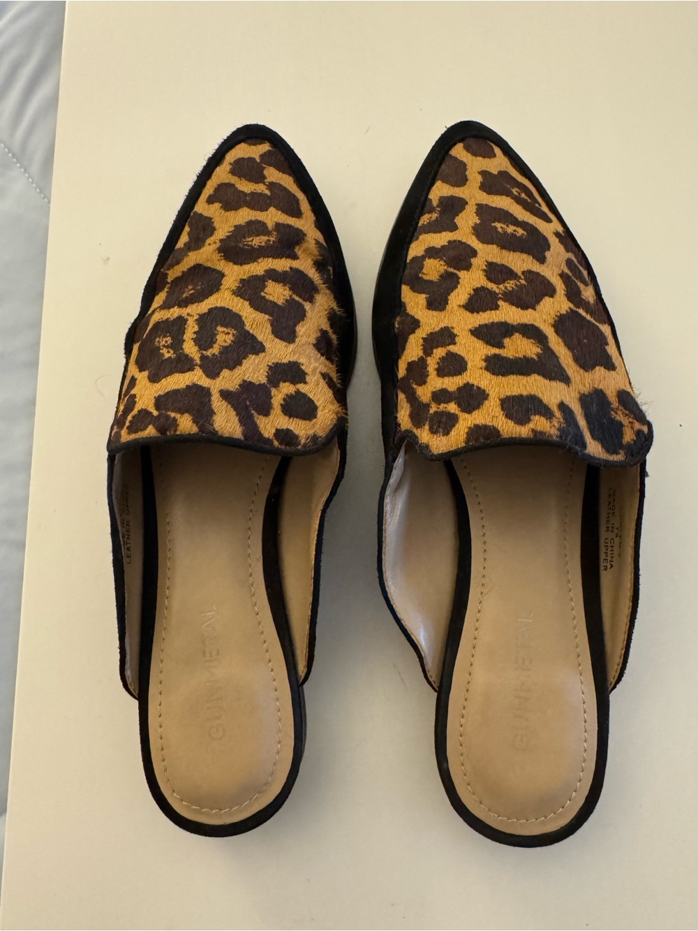 Gunmetal Women's Leopard Print Slip-On Mules: Size 7.5